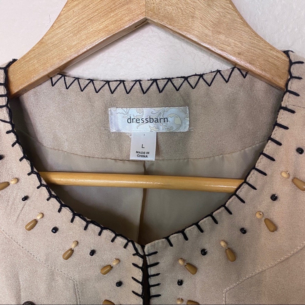 Dress Barn Beaded Tan Suede Jacket Large - Picture 2 of 11